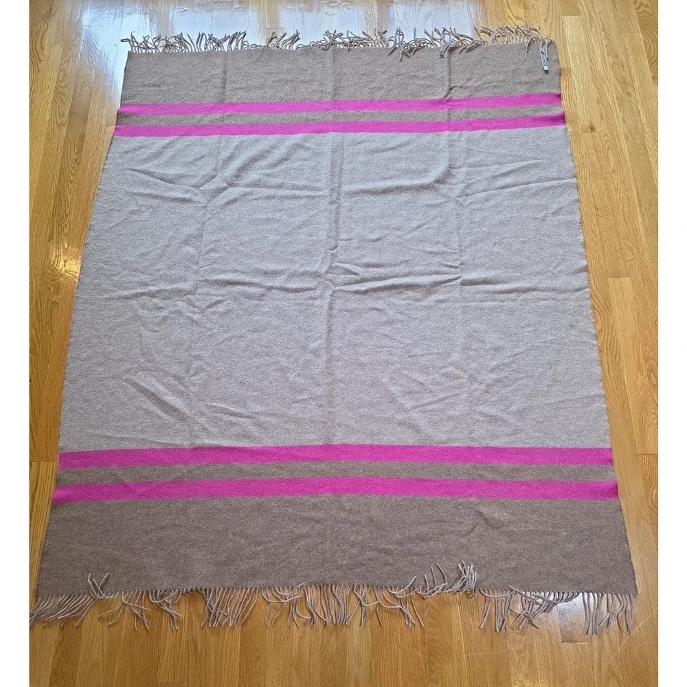 Alicia Adams Alpaca Throw Camel Hot Pink Stripe Fringe Equestrian Peru 51x63